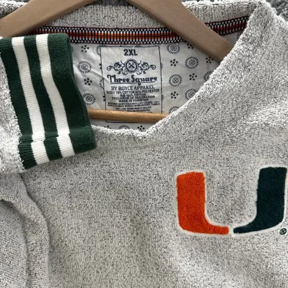 Miami Hurricanes Three Square Sweatshirt Mens 2XL Gray Logo Pullover Crewneck - Picture 9 of 11